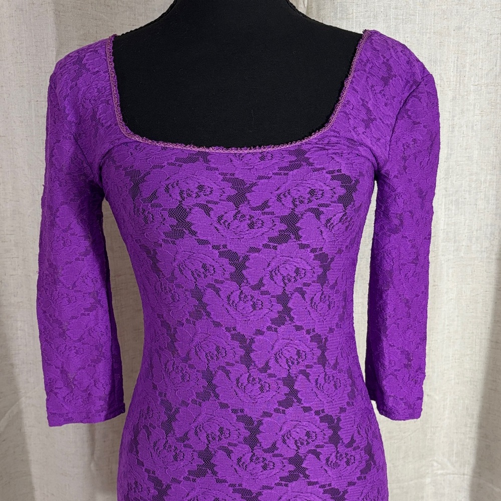 Intimately Free People Purple Lace 3/4 Sleeve Top